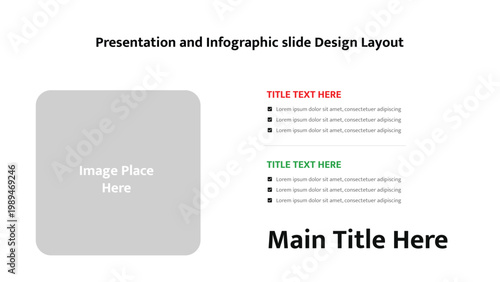 Single image placeholder layout for presentations with descriptive text sections