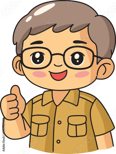 Indonesian Teacher Character Thumbs Up Illustration