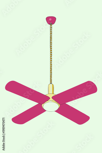 A simple illustration of a pink ceiling fan against a light green backdrop