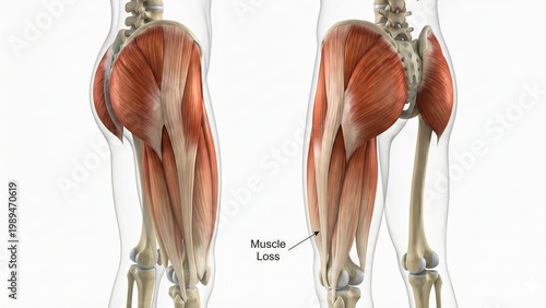 Muscle Loss Anatomy Comparison Healthy Atrophied Glutes Thighs Illustration