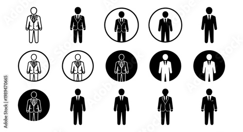 Business employee selection silhouettes concept, Set of business person silhouettes with circular highlights for recruitment, employee selection, leadership, and human resources concepts.