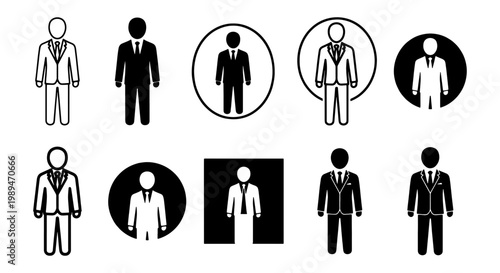 Business recruitment selection silhouettes concept, Set of business person silhouettes with circular highlights for recruitment, employee selection, leadership, and human resources concepts.