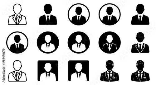 Corporate profile avatar selection silhouettes. Set of business profile silhouettes with circular highlights for employee selection, recruitment, team identity, and human resources concepts.