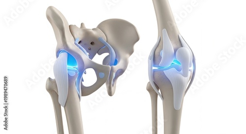 Hip Knee Joint Anatomy Skeletal System Medical Illustration 3D