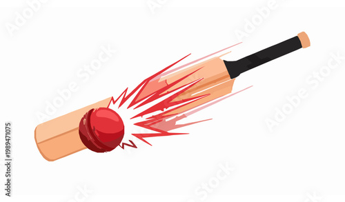 Dynamic cricket bat hitting ball with speed trail modern flat vector sports equipment illustration