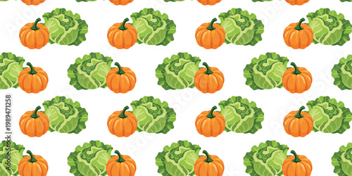flat organic vegetables seamless design cabbage and pumpkin
