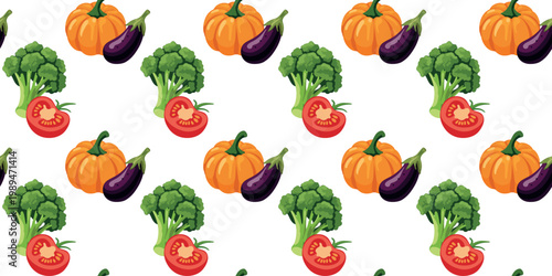 autumn garden vegetables repeat background pumpkin broccoli eggplant tomato
