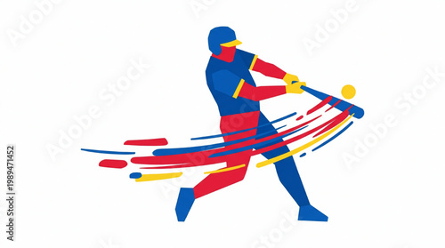 Dynamic Baseball Player Swinging Bat Abstract Art.
