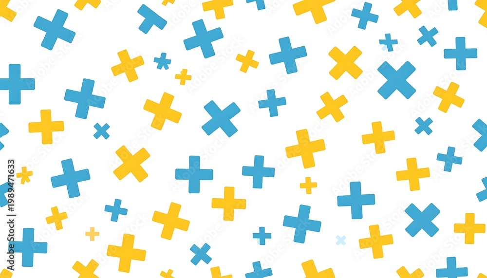 Naklejka premium Blue And Yellow Cross Pattern Seamless Vector Illustration On White Background Minimalist Geometric Design