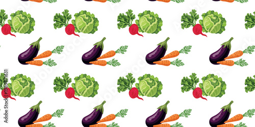 colorful harvest vegetables seamless design cabbage radish eggplant carrot