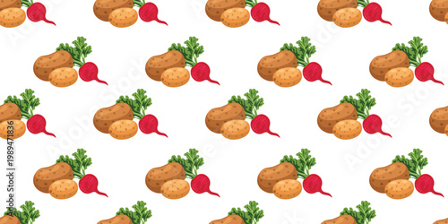 fresh root vegetables repeat background potato radish