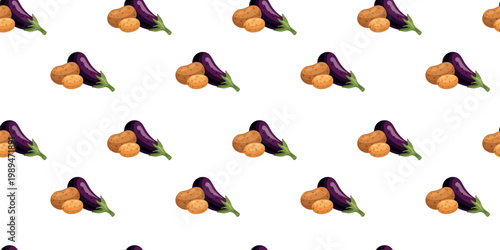 rustic farm vegetables repeat background potato eggplant