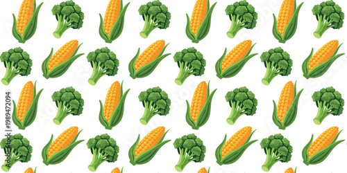 corn and broccoli seamless pattern