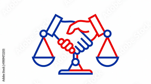 Symbol of Justice and Agreement with Scales and Handshake.