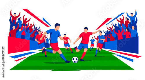 Soccer players in action on a vibrant green field during a match.