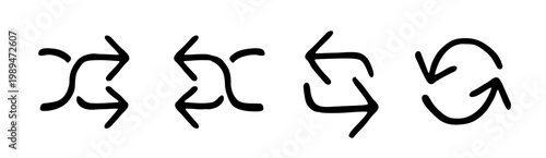 Shuffle repeat arrow icons playlist order randomize doodle icon set vector