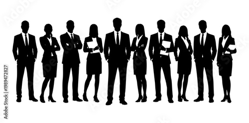 ビジネスチームのシルエット 横並びの男女プロフェッショナル