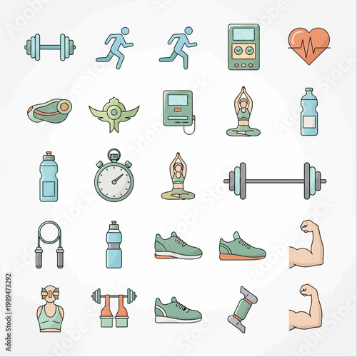 Collection of Fitness and Health Icons for Sports and Lifestyle.