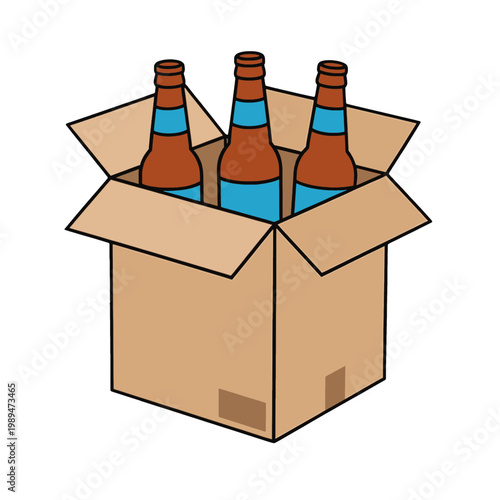 Beer Bottles in Cardboard Box Flat Icon