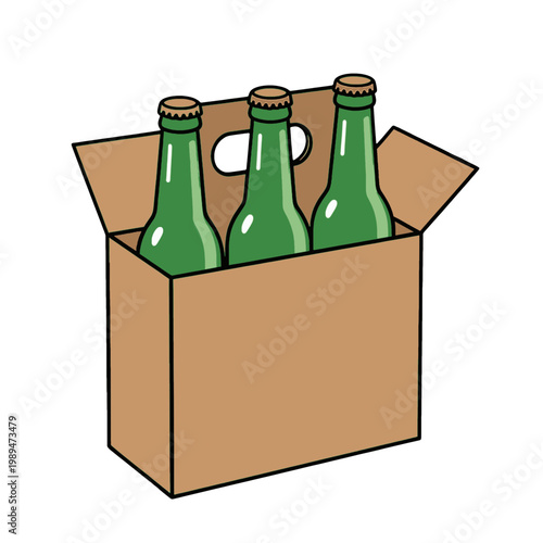 Beer Bottles in Cardboard Carrier Flat Icon