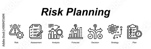 Risk Planning banner web icon vector illustration concept with an icon of Risk, Assessment, Analysis, Forecast, Decision, Strategy, Plan 