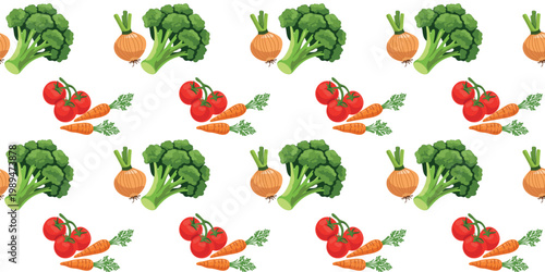 broccoli onion tomato carrot seamless pattern