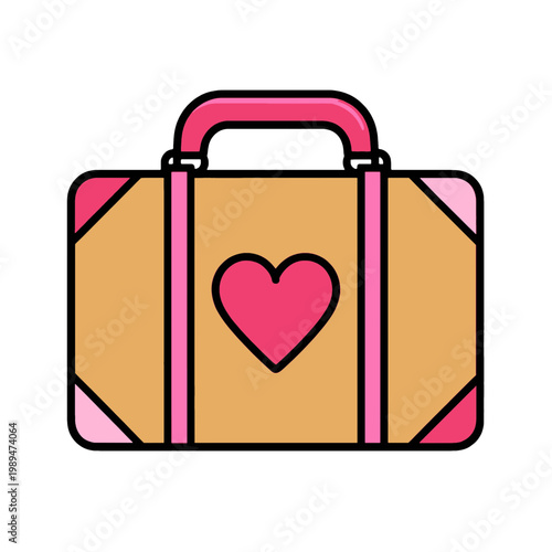 Suitcase with Heart Icon Flat Design