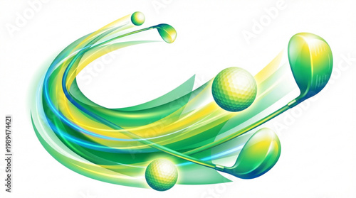 Dynamic Golf Swing Motion with Golf Balls and Clubs.