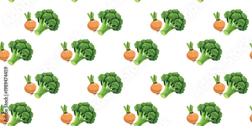 onion and broccoli seamless pattern