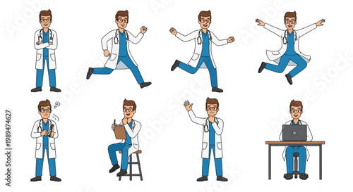 Doctor Character Poses Collection Medical Professional Actions.