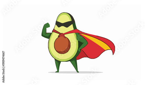Cute avocado hero character healthy food cartoon vector