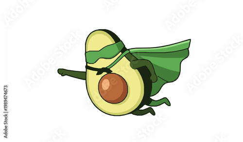 Avocado superhero cartoon character flying vector illustration