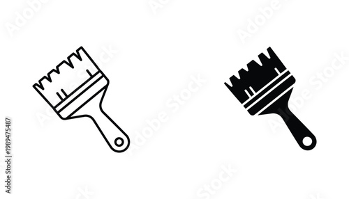 Paint brush icon set for art and design software tools in outline and solid vector style for creative industry projects and digital interface icons for graphic design and painting applications