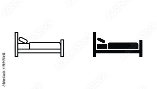 Double bed furniture icon set for hotel and accommodation services in outline and solid vector formats representing comfort and rest concepts for travel industry and interior design applications