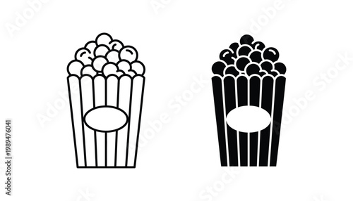 Popcorn bucket with blank label icon set for customized cinema and snack branding vector illustration