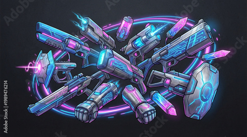 Futuristic Sci-Fi Weaponry Collection Neon Glow.