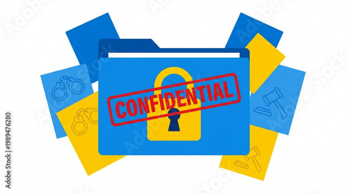 Confidential Folder with Padlock and Stamped Text.