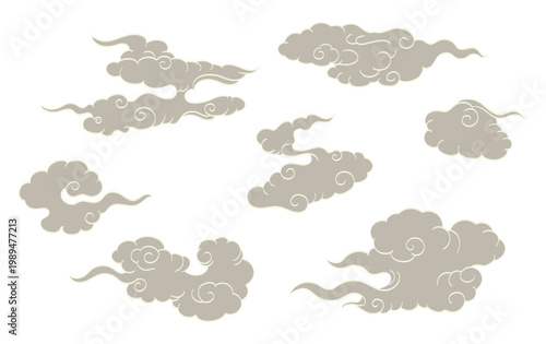 set of hand drawn illustrations of traditional c;oud elements vector.