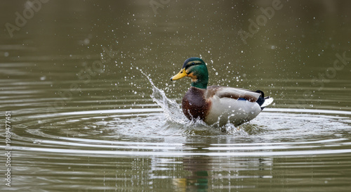 Mallard Duck Splashing in Water A Vibrant Display of Natures Beauty.