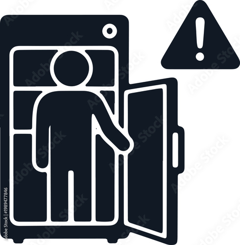 Person in freezer warning sign danger hazard cold storage room unsafe temperature risk of hypothermia danger alert.