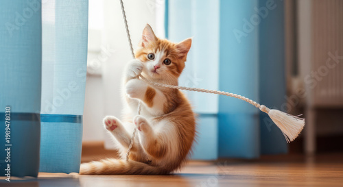 Playful Orange Tabby Kitten Engaged with a Toy.