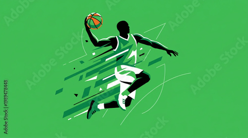 Dynamic Basketball Player Dunking Action Silhouette.