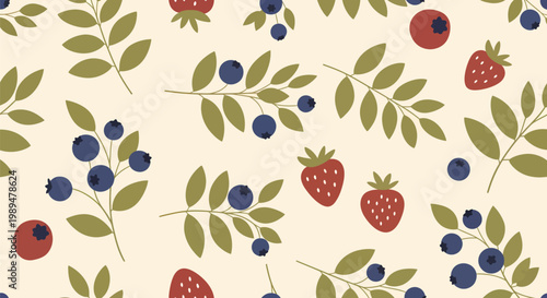 Fresh Strawberry and Blackberry Fruit Illustration, Sweet Red Berry and Purple Bramble Graphic, Minimalist Organic Food Design for Healthy Juice and Dessert Menu