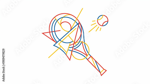 Abstract Tennis Racket and Ball Geometric Design.