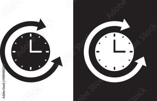 A clock with a circular arrow indicating time reversal