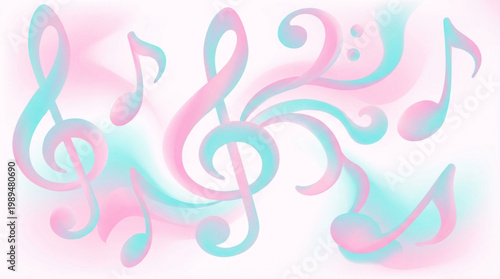 Abstract Musical Notes and Swirls in Pastel Colors.