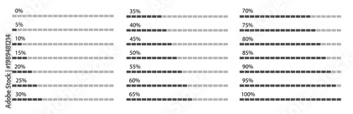 Data Visualization Progress Bar Overlay Collection Featuring Horizontal Percentage Indicators from 0 to 100 for Dashboards, Analytics, Performance Tracking, and Modern Creative Graphics