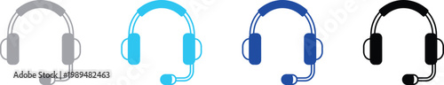 Two blue headset icons with microphones on a white background vector illustration call center operator headset microphone communication