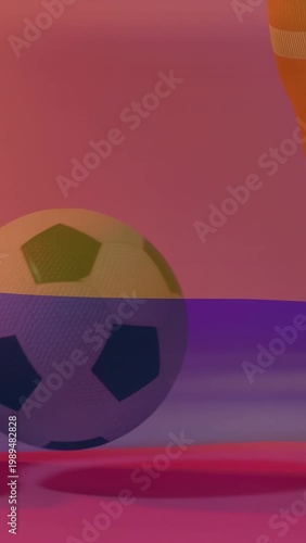 Vertical video: Player tapping soccer ball with right foot nudging roll with purple band, training