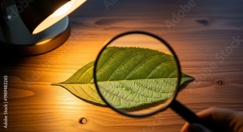 Magnifying Leaf Veins Under Scientific Examination